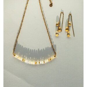 GORGEOUS Jewelry Set Citrine Beaded Necklace & Citrine Threader Earrings